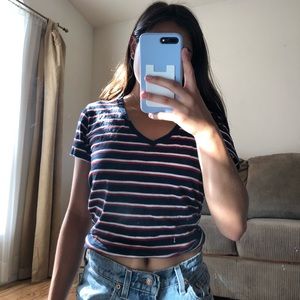 Levis red, white, and blue striped v neck tee